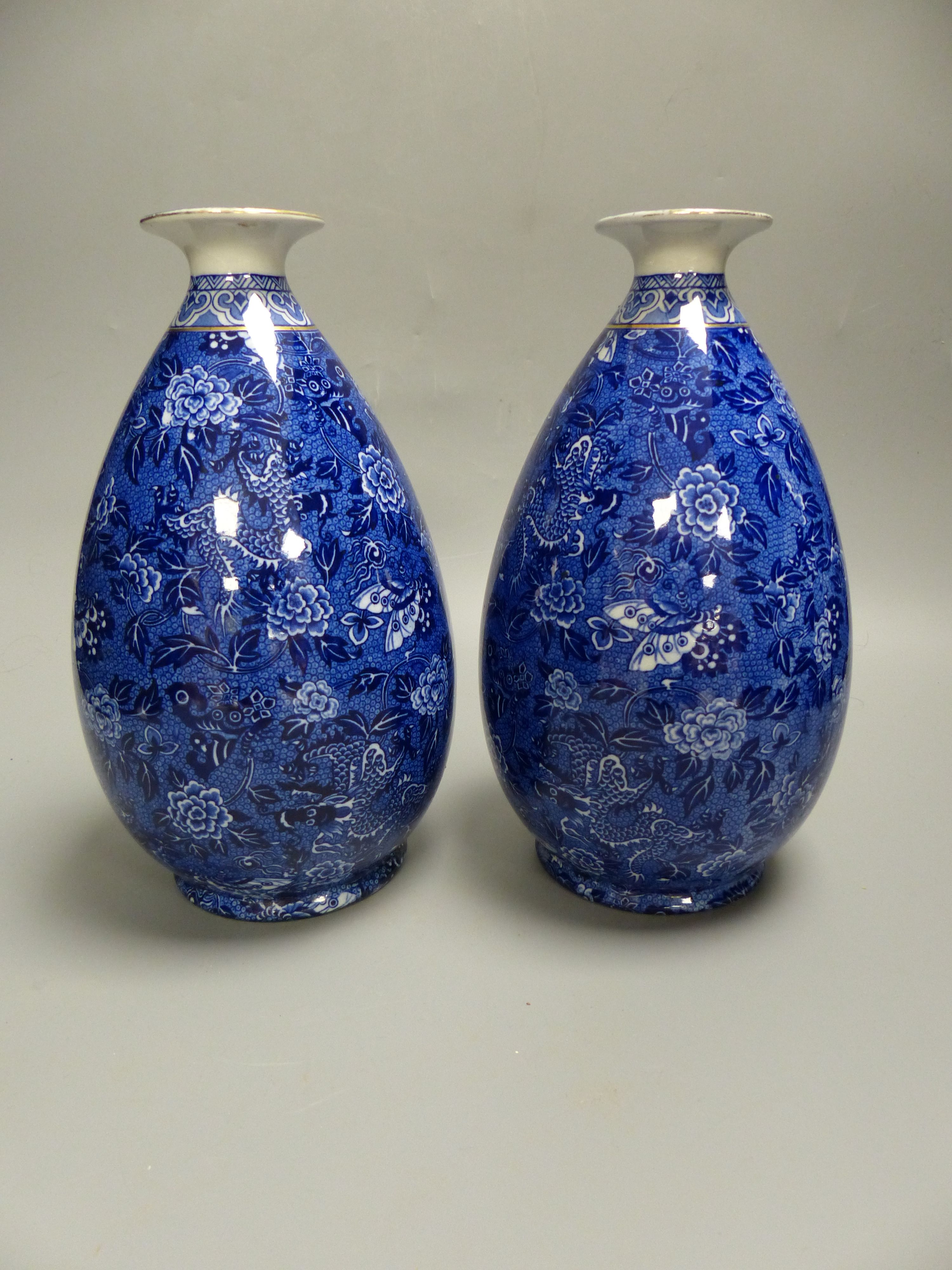 A pair of early 20th century Shelley blue printed pottery ovoid vases, height 23.5cm